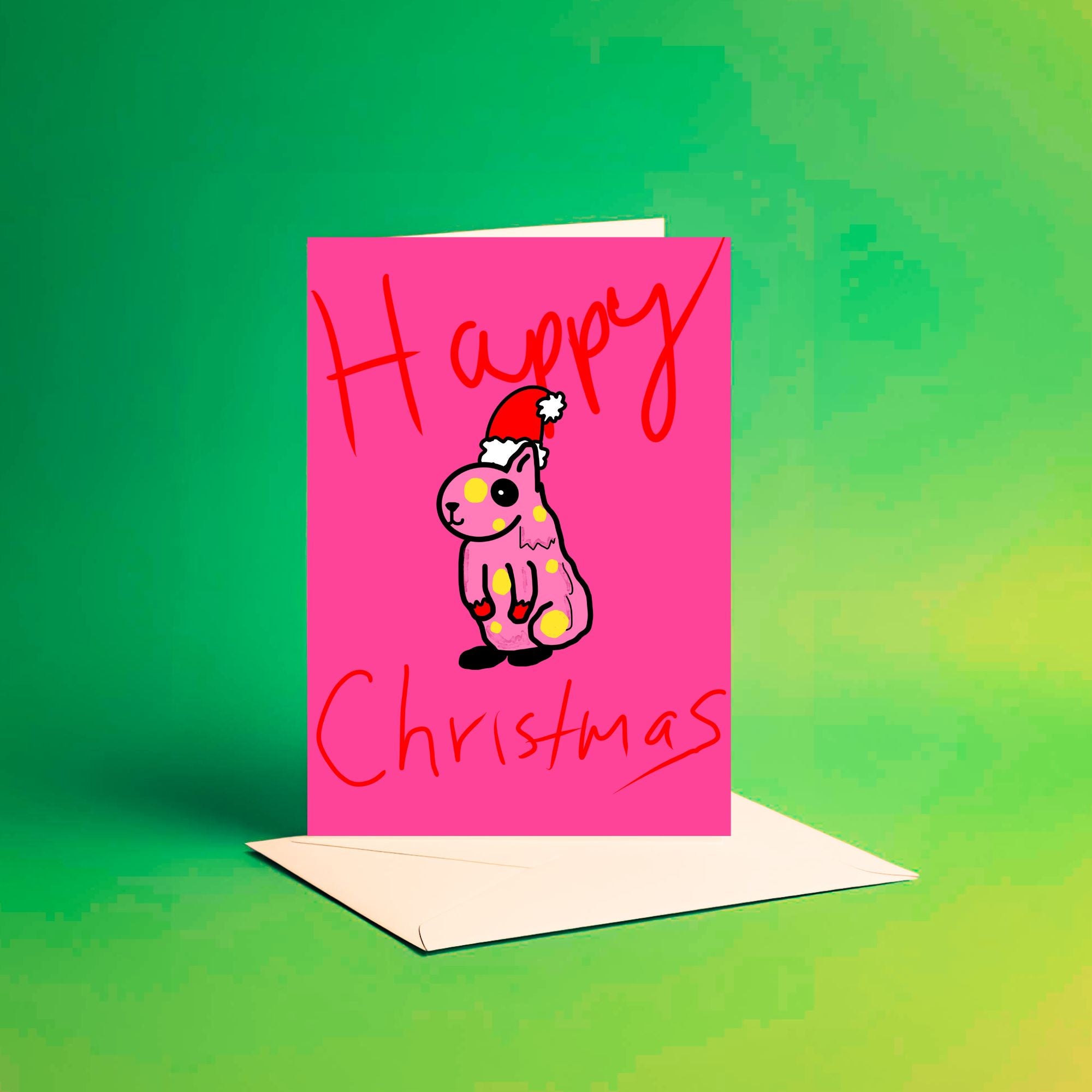 A5 Happy Capybara Christmas Card Pink